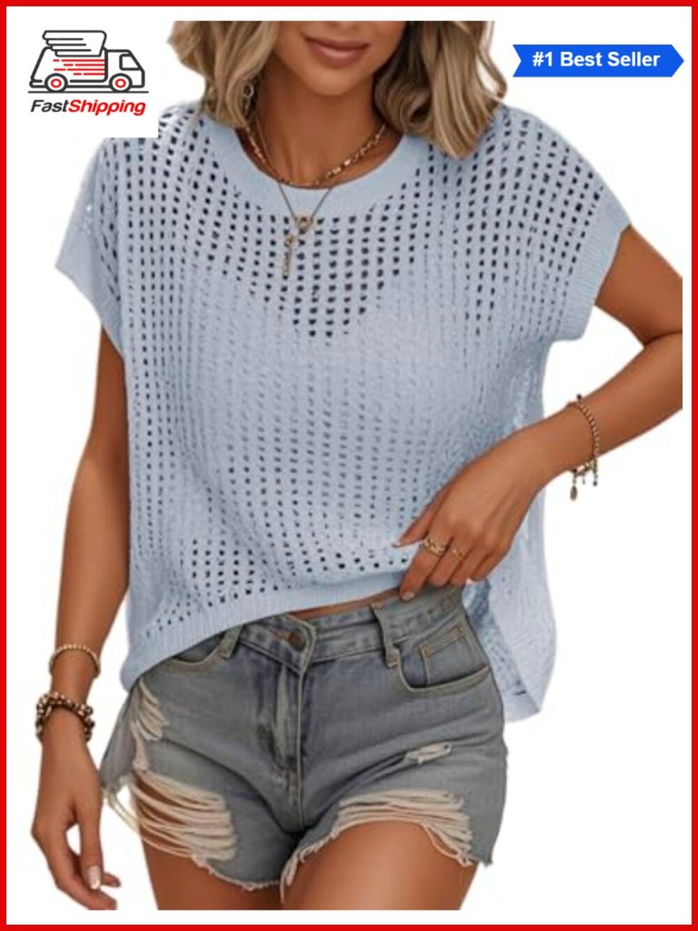 Womens Crochet Sweater Vest Hollow Out Cap Sleeve Coverup Tank Top